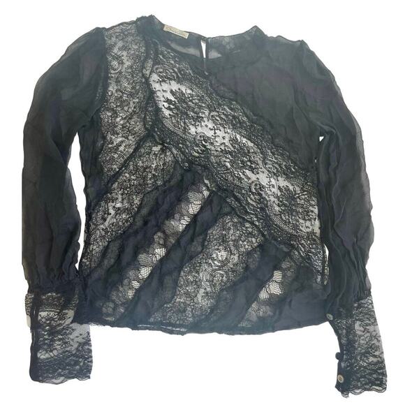 VINTAGE OSCAR DE LA RENTA LACE BLOUSE PEARL BUTTONS SZ XS WHIMSICAL GOTH CORE - Picture 10 of 16